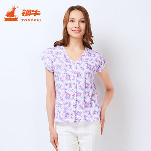純棉舒適，貼心設(shè)計(jì) 銅牛女士短袖中老年睡衣背心開襟家居服